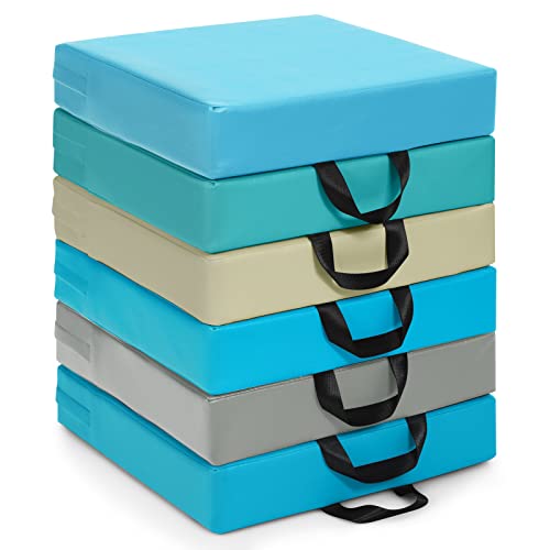 Costzon 6-Piece 15 inch Kids Floor Cushion, 3" Thick Waterproof Daycare Preschool Square Foam Cushion with Handle for Toddlers, Soft Flexible Seating for Classroom, Home, Kindergarten or Nursery - color: Contemporary, size: 15'' x 15'' x 3'' (Square)