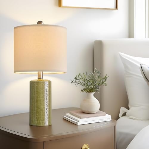 G-SAFAVA 20.25" Small Single Table Lamp for Bedroom Modern Ceramic Nightstand Lamp Farmhouse Bedside Lamp Boho Living Room End Side Table Lamp, Green - color: Green - Single