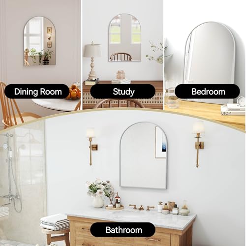 SCWF-GZ 30x20 Arch Mirror Rectangle Wall Mounted Hanging or Against Wall Aluminum Alloy Metal Frame Dressing Make-up Mirrors for Entryway Bedroom Bathroom Living Room 30 20 inch Silver - color: Silver, size: 30"L x 20"W