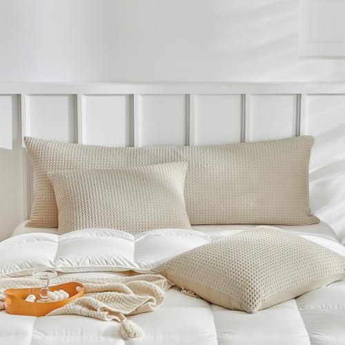 WARMDERN Waffle Weave Pillowcases Body Size 1 Pack Pillow Cases Soft Microfiber Pillow Case Covers Set of 2 Boho Woven Textured Pillowcase with Envelope Closure(Khaki, Body, 20x54 Inches) - color: Khaki-waffle Weave, size: 20" x 54" (Pack of 1)