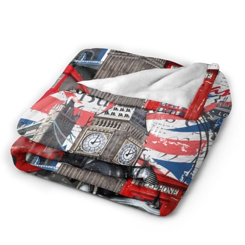 British Throw Blanket, Vintage Newspaper Print England Buildings London Culture Element Retro Warm Cozy Flannel Soft Blanket for Couch Chair Sofa Bed Bedroom Living Room Car for All Season 30"x 40" - color: Country01, size: 30X40 inch