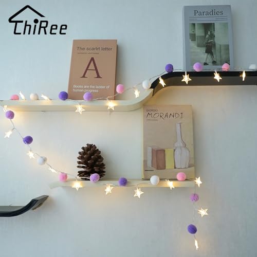 ChiRee Indoor String Lights 6.56 Feet Pom Poms Star Lights 20 LED Battery Operated String Fairy Lights Warm White Star Lights Colorful Decor Lights for Home Bedroom Kids Playhouse Holiday Christmas - style: Star-Purple