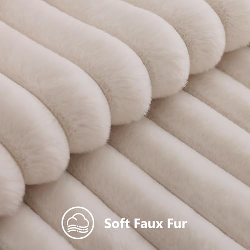 decorUhome Fall Cozy Faux Fur Throw Pillow Covers 26x26 Set of 2 Decorative Soft Plush Striped Modern Farmhouse Boho Couch Euro Sham Pillow Cases with Velvet Back for Sofa Bed Living Room, Beige - color: Beige, size: 26" x 26" (Pack of 2)