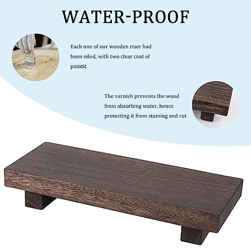 zoocatia Small Wood Tray Pedestal Stand Farmhouse Bathroom Decor Decorative Wooden Riser Kitchen Soap Dish Holder for Vanity, Counter, Sink, Dark Brown - color: Dark Brown, size: 8.7" x 3.6" x 1.6"