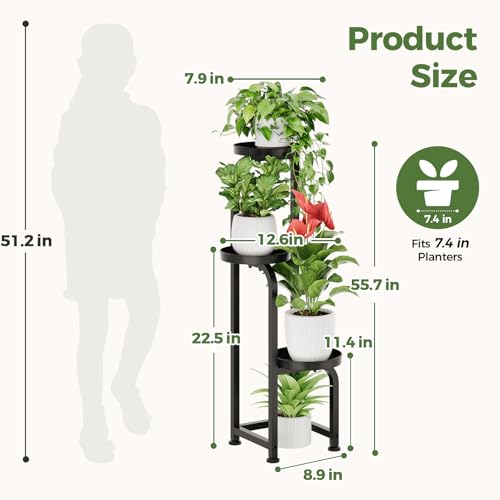 Bamworld Tall Plant Stand Indoor Outdoor, Corner Metal Flower Pot Stands for Multiple Plants, 3 Tier Heavy Duty Plant Shelf for Patio Garden Balcony Living Room Bedroom - color: Matte Black, style: Spiral 3Tier