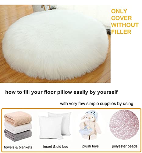 Asuprui Unstuffed Floor Pillow Meditation Cushion No Filler Large Floor Cushion for Sitting Fluffy Floor Seat Fuzzy Oversized Seat Pillow for Adult 24X24X6 Inches White Round Cover ONLY - color: White, size: 24x24x6 Inches