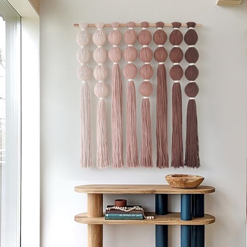 IOWER Macrame Wall Hanging Yarn Wall Art Boho Wall Decor Tassel Wall Decor for Bohemian Home Living Room Bedroom Backdrop 27" W x 31" L - color: Brown Red