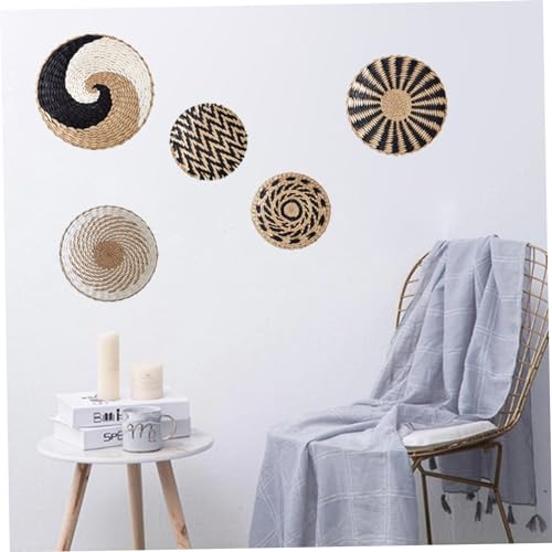 5-Pack Hanging Rattan Woven Wall Basket Decor Set 7.9 9.8 11.8 Inch - Rustic Wall Art Key Tray for Living Room Bedroom Kitchen