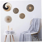 5-Pack Hanging Rattan Woven Wall Basket Decor Set 7.9 9.8 11.8 Inch - Rustic Wall Art Key Tray for Living Room Bedroom Kitchen