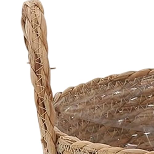 Woven Plant Basket - Straw Flowerpot, Decorative Holder with Handle, Indoor Outdoor Accessory with Stylish Design, Home Garden Tool for Balcony Yard Patio Pathway Lawn Display