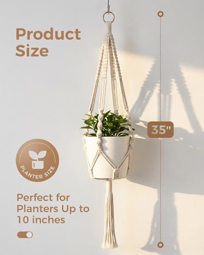 Bamworld Macrame Plant Hanger Indoor Hanging Planter for Plants Hanging Plant Basket Macrame Wall Hanging Planters Boho Decor Home Room Decor Aesthetic 36 Inches Ivory, Set of 2