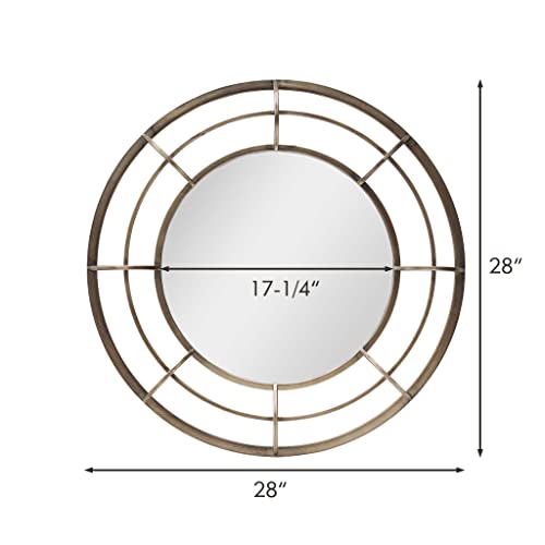 PARISLOFT 28" Geometric Metal Round Wall Mirror,Sunburst Mirror Wall Decor for Living Room,Antique Bronze