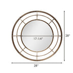 PARISLOFT 28" Geometric Metal Round Wall Mirror,Sunburst Mirror Wall Decor for Living Room,Antique Bronze