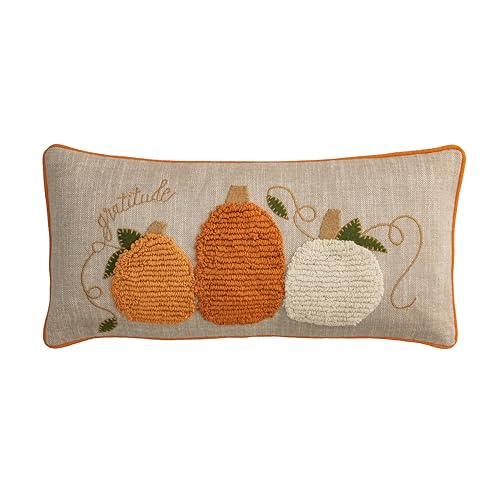 Mud Pie Thanksgiving Large Tufted Pumpkin Pillow, 13" x 24", Beige/Khaki