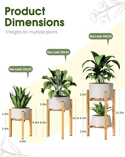 3 Pack Plant Stand Indoor Adjustable, Metal Modern Indoor Plant Stand, Heavy Duty Single Plant Stands Outdoor Corner, Stable Plant Holder Indoor Stand, Fits 8 to 12 Inches Pots, Natural Wood-Grain - color: Natural Wood-Grain, size: 3 Pack