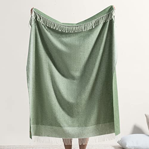 Lands Downunder All-Season, Luxury Olive Border Herringbone Throw – Soft Woven Throw with Decorative Fringe – Made in Italy – 51”W x 67”L - Perfect for Gifting - color: Olive