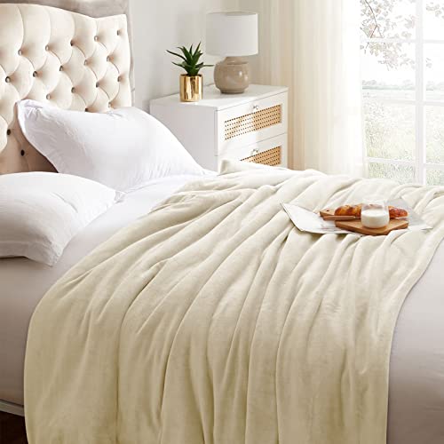 KMUSET Super Soft Throw Blanket Premium Silky Flannel Fleece Throw Size Beige Microfiber Lightweight Blanket All Season Use - color: Beige, size: Throw(50"x60")