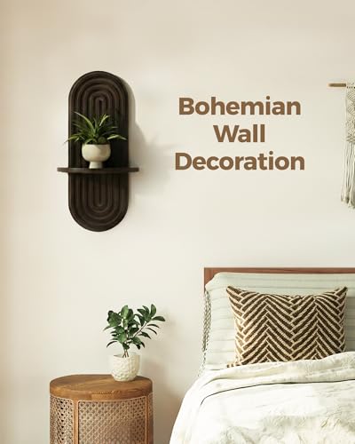 Bamworld Boho Wall Decor Brown Plant Wall Shelf, Mid Century Modern Decor Hanging Plant Shelf, 1-Tier Wooden Floating Shelves for Home, Bathroom Bedroom Living Room, Office Holding Planter - color: Walnut, size: 16.9'' Single