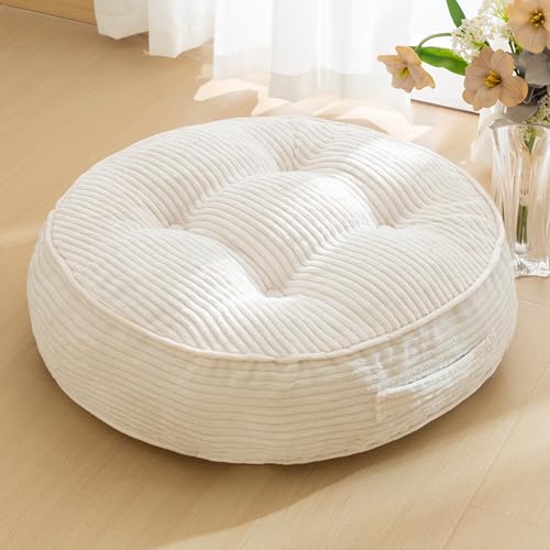 HIGOGOGO 6" Extra Thick Floor Pillow Cushion for Adults, Meditation Cushion Pillow, Large Round Floor Sitting, Tufted Corduroy Cover, for Tatami Living Room or Yoga, 22x22 Inch, Beige - color: Round Beige, size: 6" Thick(Pack of 1)
