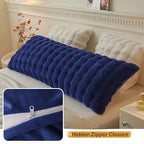 LIFEREVO Fluffy Faux Rabbit Fur Body Pillow Cover, Luxury Bubble Waffle Shaggy Plush Bed Pillowcase with Zipper Closure, Royal Long 20"x54" Fuzzy Furry Pillow Case for Adults Kids Girls, Navy Blue - color: Navy Blue