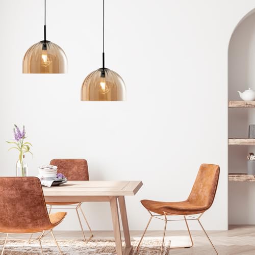 Modern Dome Pendant Lighting Fixture Kitchen Island, 11.8 Inch Large Boho Chandelier, Rustic Farmhouse Industrial Hanging Lamp Ceiling Lights with Amber Glass Bell Lampshade - color: Amber, size: 30CM