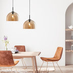 Modern Dome Pendant Lighting Fixture Kitchen Island, 11.8 Inch Large Boho Chandelier, Rustic Farmhouse Industrial Hanging Lamp Ceiling Lights with Amber Glass Bell Lampshade - color: Amber, size: 30CM