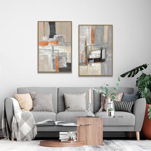 Framed Abstract Beige Wall Art: Neutral Color Canvas Painting Set Modern Textured Minimalist Prints for Living Room - color: neutral, size: 36”x24”x2