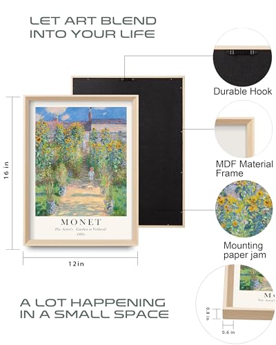HesenDot Framed Claude Monet Wall Art 3 Piece,12x16in High Framed Design Canvas Prints Wall Decor,Vintage Impressionism Landscape Artwork Poster Home Decoration for Living Room Bedroom Gallery Office - color: Framed Monet Impressionism, size: 16"L x 12"W