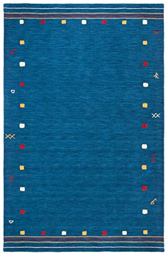 SAFAVIEH Himalaya Collection Area Rug - 5' x 8', Blue, Handmade Boho Tribal Wool, Ideal for High Traffic Areas in Living Room, Bedroom (HIM563M) - color: Blue, size: 5' x 8' (Rectangular)