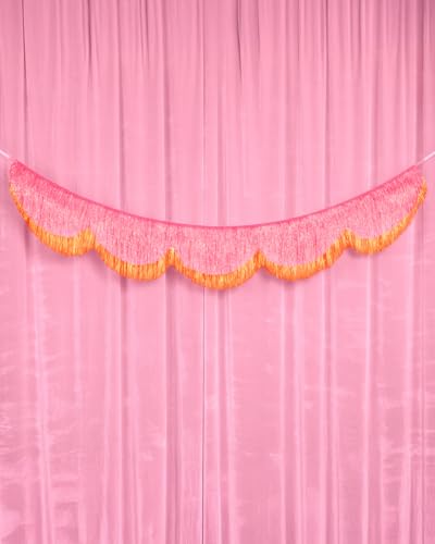 xo, Fetti Pink and Orange Scallop Fringe Banner | Bachelorette Party, Birthday, Summer Decor, Iridescent, Fiesta, Girly, Photo Prop, Backdrop