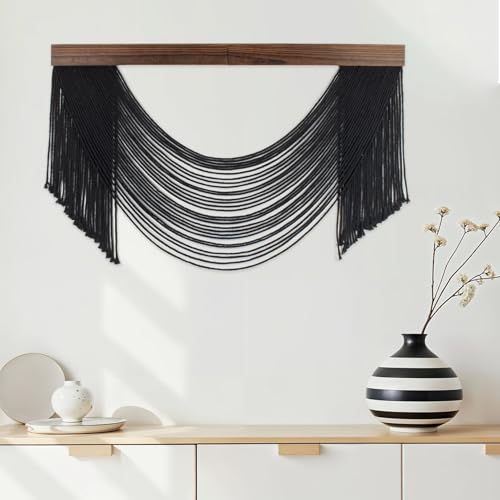 SCECALA Boho Black Macrame Wall Hanging Tapestry, Black Handmade Macrame Tapestry Bohemian Yarn Wall Hanging for Living Room Bedroom Modern Home Decor - color: Black Brown