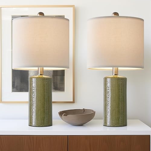 G-SAFAVA 20.25" Small Table Lamps Set of 2 Modern Ceramic Lamps for Living Room Farmhouse Bedside Lamps Boho Lamps for Night Stands Green Bedroom Lamps Side Table Lamps End Table Lamps - color: Green