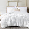 Chezmoi Collection 4-Piece Clip Jacquard Cotton Comforter Set King, Boho Chic Textured Tufted Basketweave Striped Bedding with Textured Woven Pillow Cushion, White - color: Yuki White, size: King