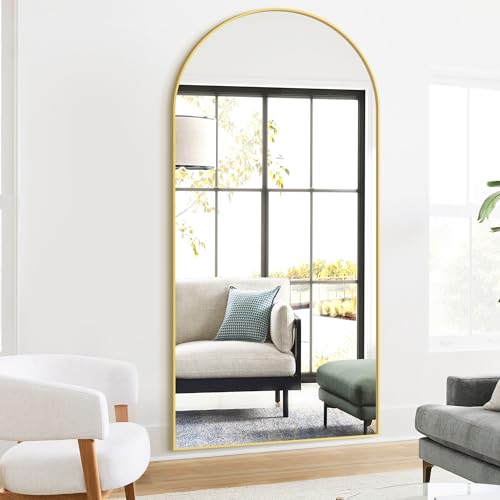 TRAHOME Full Length Arched Mirror, 75"x35" Standing Floor Full Body Mirror for Wall with Aluminum Alloy Frame for Bedroom, Living Room, Dressing Room(Gold) - color: Gold, size: 75"L x 35"W
