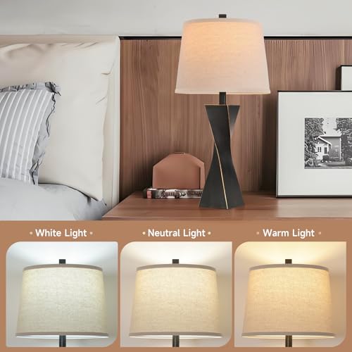 Bedside Lamps Set of 2 Unique Modern Vintage Table Lamp Rustic Farmhouse Desk Lamps for Living Room End Tables Bulb Not Included, Linen Shade, 26.5 in,Black Gold - color: black gold（Set of 2）