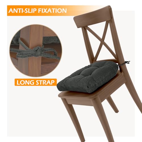 Chair Cushions for Dining Chairs Set of 4, Non Slip Indoor Kitchen Chair Cushions with Ties, Tufted Memory Foam Seat Chair Pads, 17" x 16" x 3", Dark Gray - color: Dark Gray, size: Pack of 4