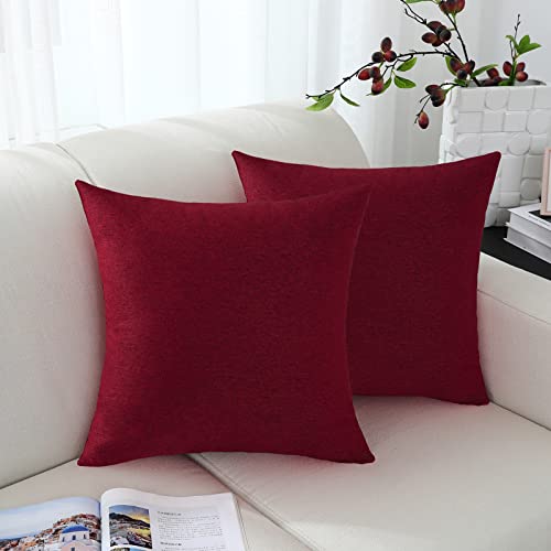 Jeneoo Decorative Burgundy Red Throw Pillow Covers Rustic Farmhouse Square Linen Burlap Soft Comfy Solid Cushion Couch Cases for Sofa Living Room (Set of 2, 20 x 20 Inches) - color: Burgundy Red, size: 20" x 20" (Pack of 2)