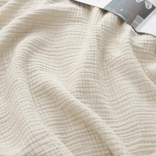 David's Home 100% Natural Cotton Muslin Blanket King Size, 4-Layer Soft Breathable Lightweight Comfy Cozy Throw Guaze for Hot Sleepers, 3D Bubble Room Decor for Bed Couch, Giftable, Brich, 108"x90" - color: Birch, size: King(108x90")