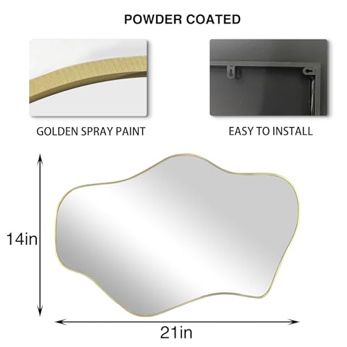 Gold Irregular Mirror, 21"x14" Asymmetrical Wall Mirrors, Modern Frameless Mirror for Wall, Unique Shaped Mirrors for Living Room Bedroom Bathroom Hallway Entryway Fireplace - color: Gold, size: 21"L x 14"W