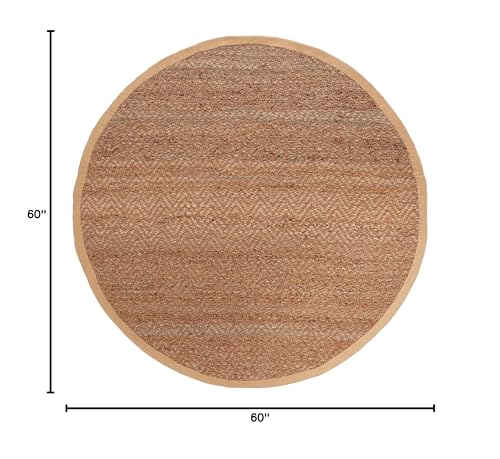 SAFAVIEH Natural Fiber Collection 5' Round Natural NF731A Handmade Farmhouse Fringe Premium Jute Area Rug - size: 5' (Round)