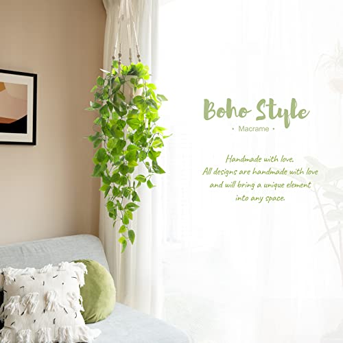 Mkono 2 Packs Fake Hanging Plant with Pot, Artificial Plants Macrame Plant Hanger Fake Vine Greenery for Bedroom Bathroom Home Office Decor - color: Ivory