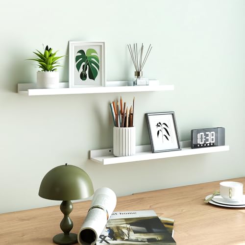 White Floating Shelves for Wall Decor, Long Wall Mounted Storage Shelf for Bedroom, Living Room, Bathroom, Kitchen, Nursery, Display Picture Ledge Shelf with Lip Set of 2-24 Inches, White - color: White, size: 23.6in