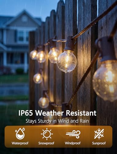 SUNSGNE 100FT Brown Outdoor String Lights, Shatterproof LED Globe String Lights with 50 G40 LED Bulbs, Waterproof Connectable Hanging Light for Backyard Patio Porch Balcony Party Decor, E12 Base - color: Warm White-Brown, size: 100FT
