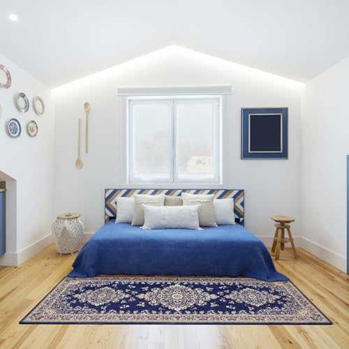 HOMORE 2x6 Runner Rug for Entryway Non Slip Washable Hallway Runners Rugs, Navy Bedroom Rug Faux Wool Floor Carpet for Kitchen Indoor Front Entrance Laundry Living Room Dorm - color: Navy Blue, size: 2' x 6' (Rectangular)
