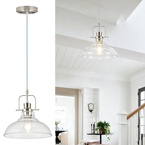 WILON Brushed Nickel Glass Pendant Lights Kitchen Island Lighting, Modern Hanging Lamp for Sink Dining Room Over Table Hallway Entryway Bar Foyer Bathroom - color: Brushed Nickel