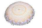 ICC Large Boho Ottoman Cover Pillowcase for Couch Floor Pillows & Cushion Covers Decorative Bohemian Hippie Mandala Pouf Pillow Cover Seating Meditation Cushion Cover (Gold Trishol, 32" Round) - size: 32" x 32" (Pack of 1), style: Gold Trishol