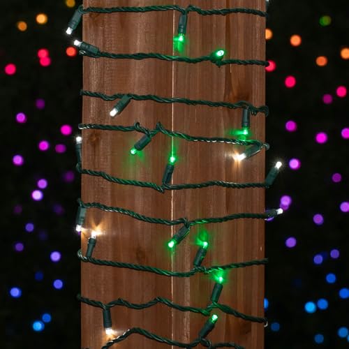 Novelty Lights 25ft 50 LED Green/Pure White Christmas Lights Outdoor/Indoor, 6" Spacing, Green Wire String Lights for Festive Xmas Lighting, IP55, UL Listed, Dimmable, Connectable - color: Green/Pure White