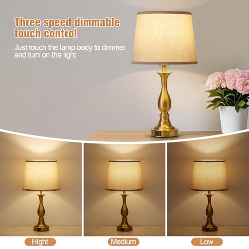 Bedside Table Lamp Touch Control Bedroom Lamps with USB A and C Charging Port 3 Way Dimmable Touch Lamps for Nightstand Living Room Bedroom Dorm Home Office Reading, Set of 2 - color: Gold