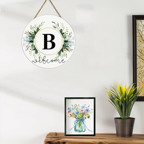 Monogram Letter B Wreaths for Front Door Wreath Wooden Welcome Sign for Front Door Decor Floral Family Last Name Initial House Warming Spring Summer Porch Rustic Wall Home Kitchen Boho Decorations - color: Letter B