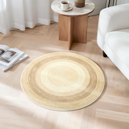 Asrug Imitation Jute Low Pile Round Rug Area Rug Washable Non-Slip Circle Rug Soft Plush Touch Circle Rugs Round for Kitchen Bathroom Living Bedroom Nursery, Carpet 2ft /24 inch/61 cm Brown/Beige - color: Brownbeige, size: 2ft